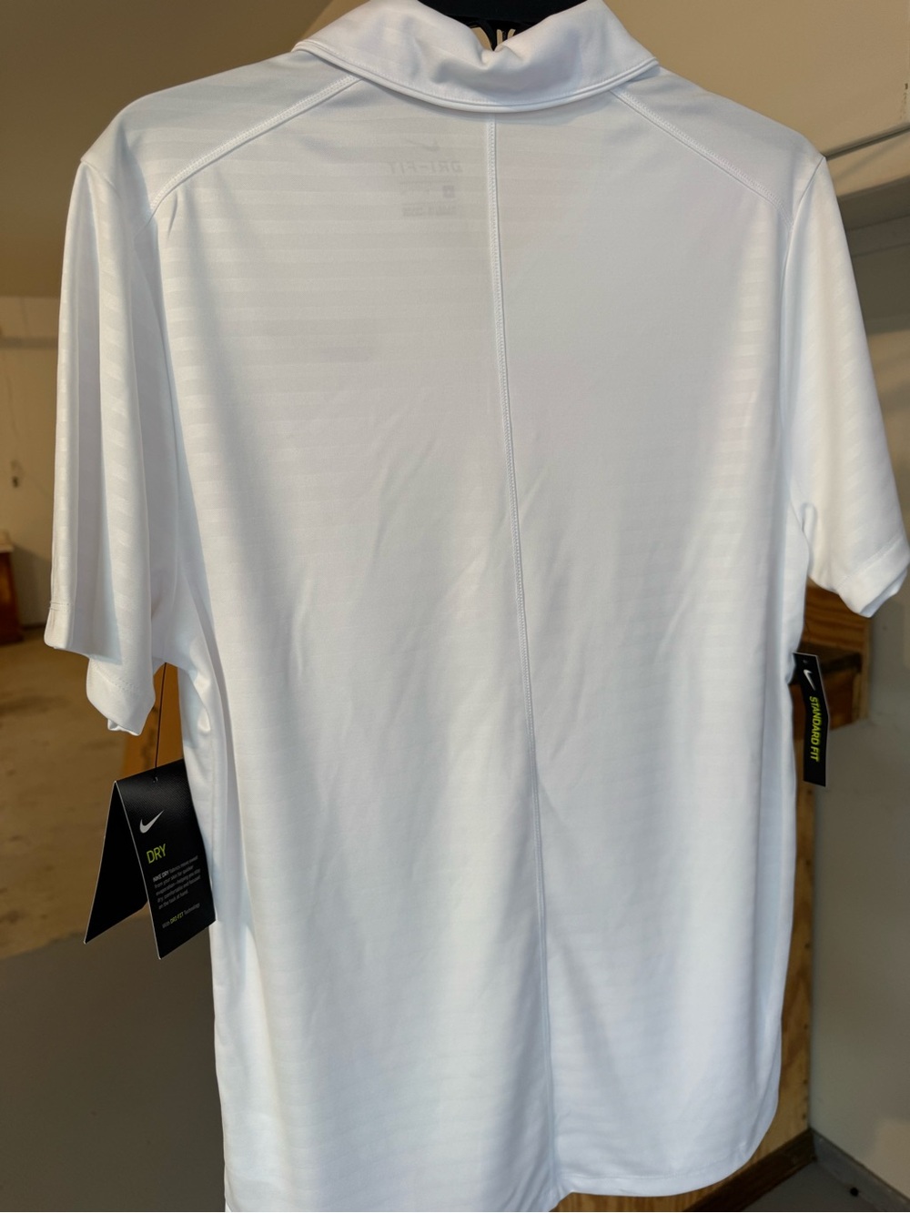 Nike White Men's Dri-FIT Polo with Gray Swoosh - Picture 6 of 7